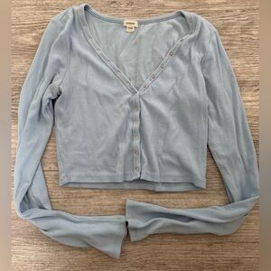 Garage light blue ribbed long sleeve crop top